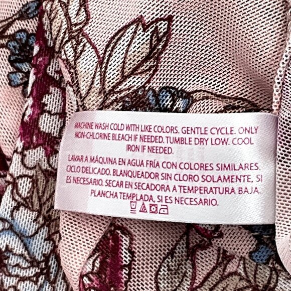 No Boundaries Top Women XL‎ Floral Pink Mesh Semi Sheer 3/4 Sleeve Ruffle - Picture 13 of 15